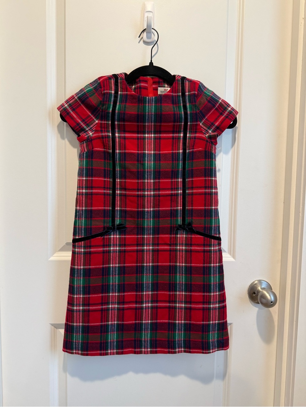 Vineyard Vines Girls Red Plaid Holiday Dress with Velvet Ribbon Trim Size 8